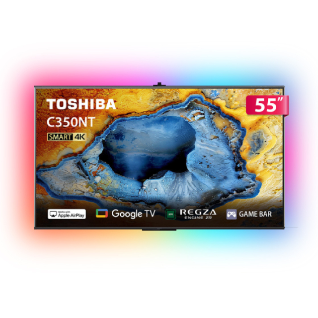 TOSHIBA 東芝 REGZA 55型4K APPLE認證 Google TV液晶顯示器 含超薄壁掛架+電視情境燈 55C350NT