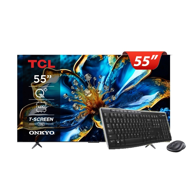 TCL 55吋 QLED DLG120Hz Google TV 量子智能連網液晶顯示器 含羅技無線鍵盤滑鼠組 (55C69B)