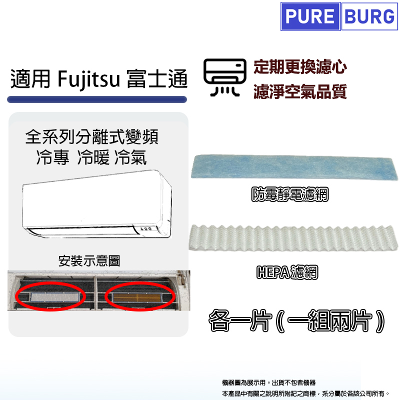 適用Fujitsu富士通全系列分離式變頻 冷專 冷暖 空調/冷氣PM2.5 HEPA+防霉靜電過濾網濾芯