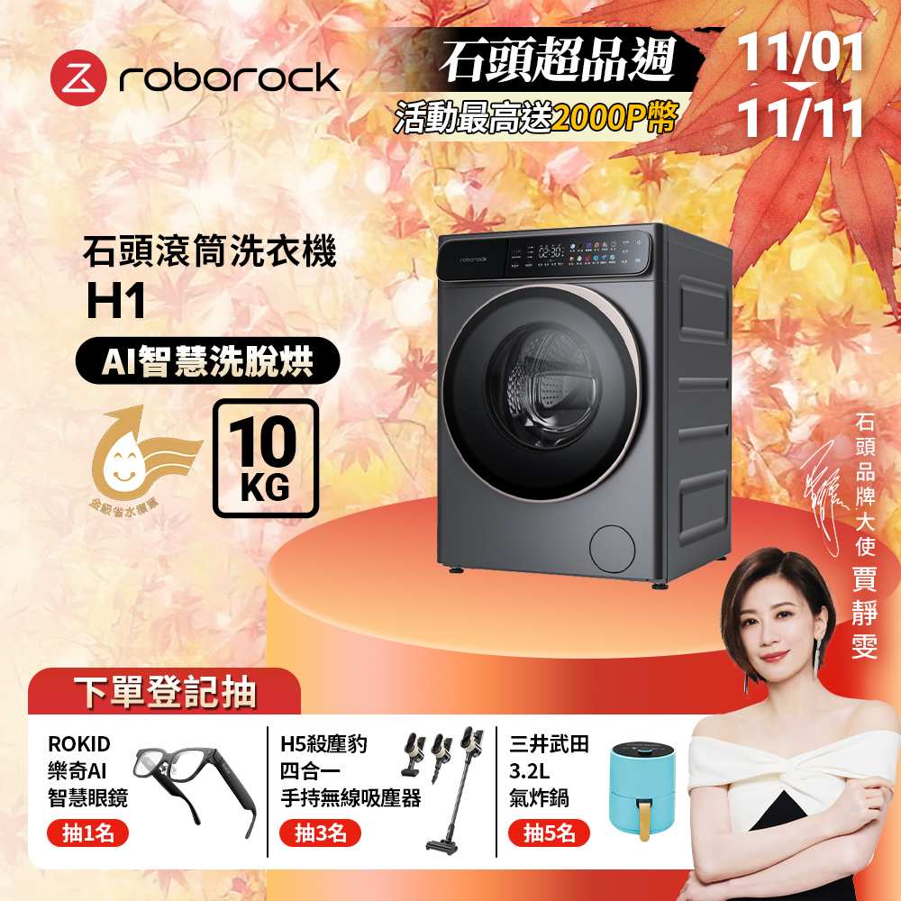 Roborock 石頭科技 衣莉莎白H1洗脫烘10公斤滾筒洗衣機(分子篩低溫烘/APP連接/雙重銀離子/羊毛洗)
