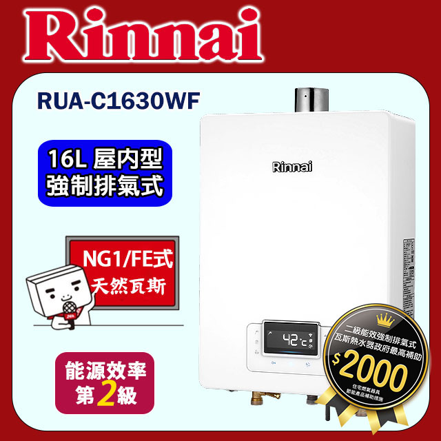 林內【RUA-C1630WF_NG1】屋內強制排氣型熱水器(16L)天然氣