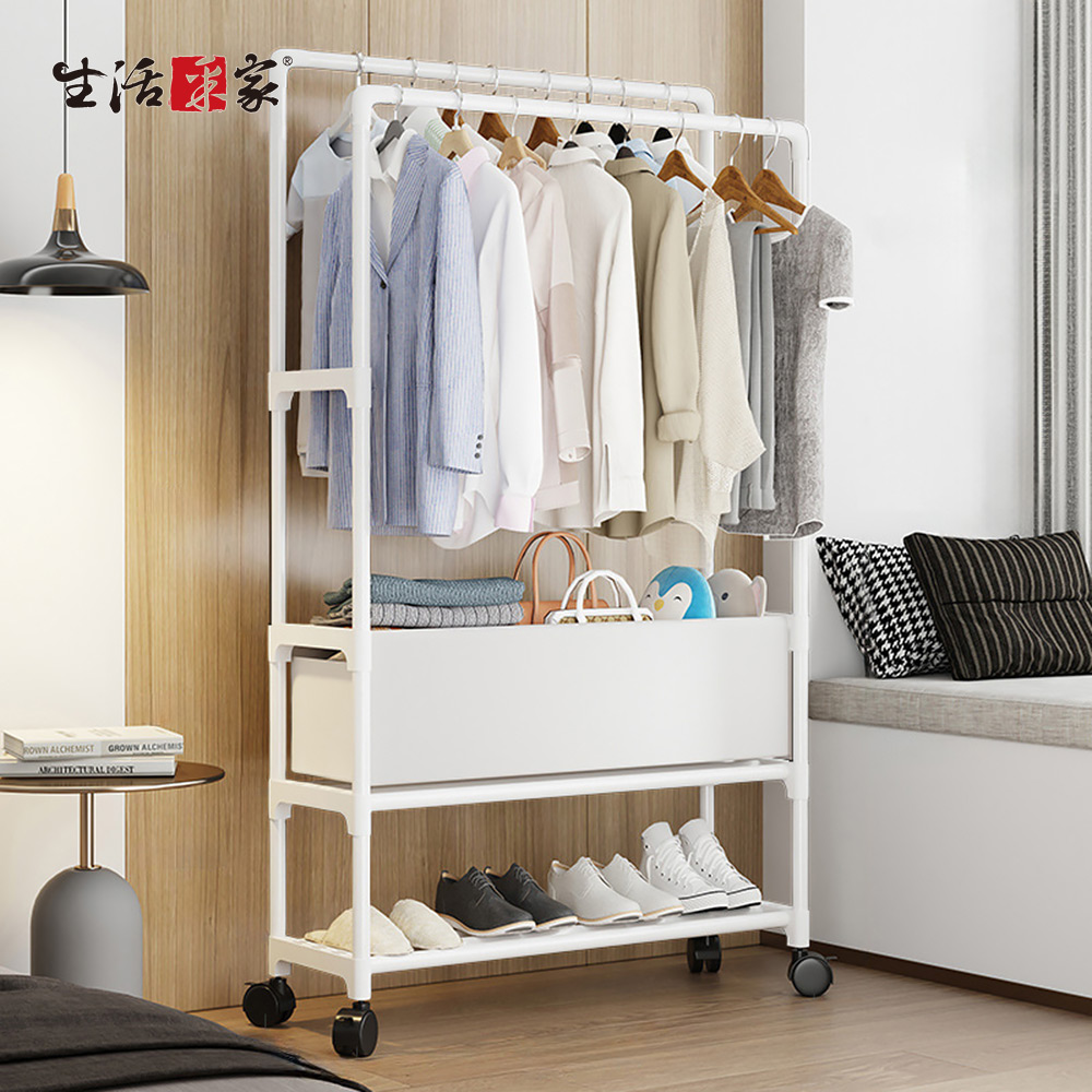 【生活採家】落地型雙排組合衣帽鞋架 白布套80三層#151003