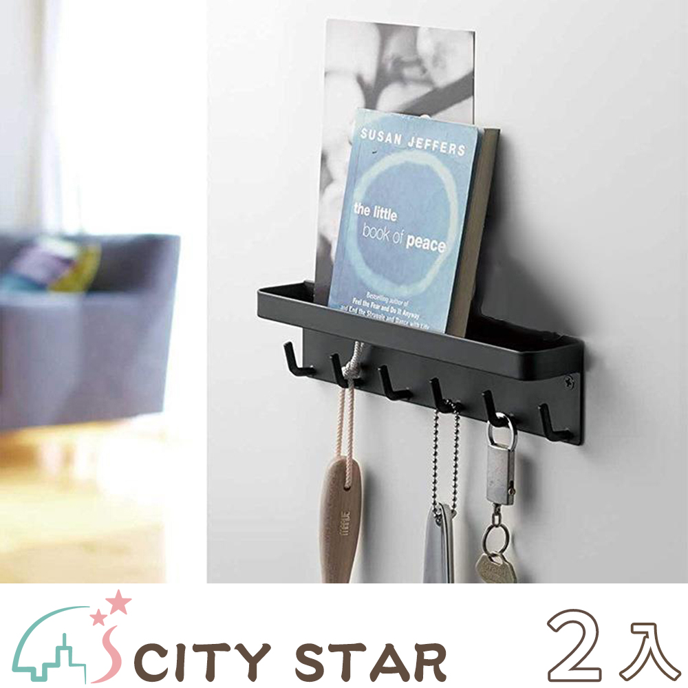 【CITY STAR】烤漆工藝託盤六鉤免打孔磁吸收納置物架-2入