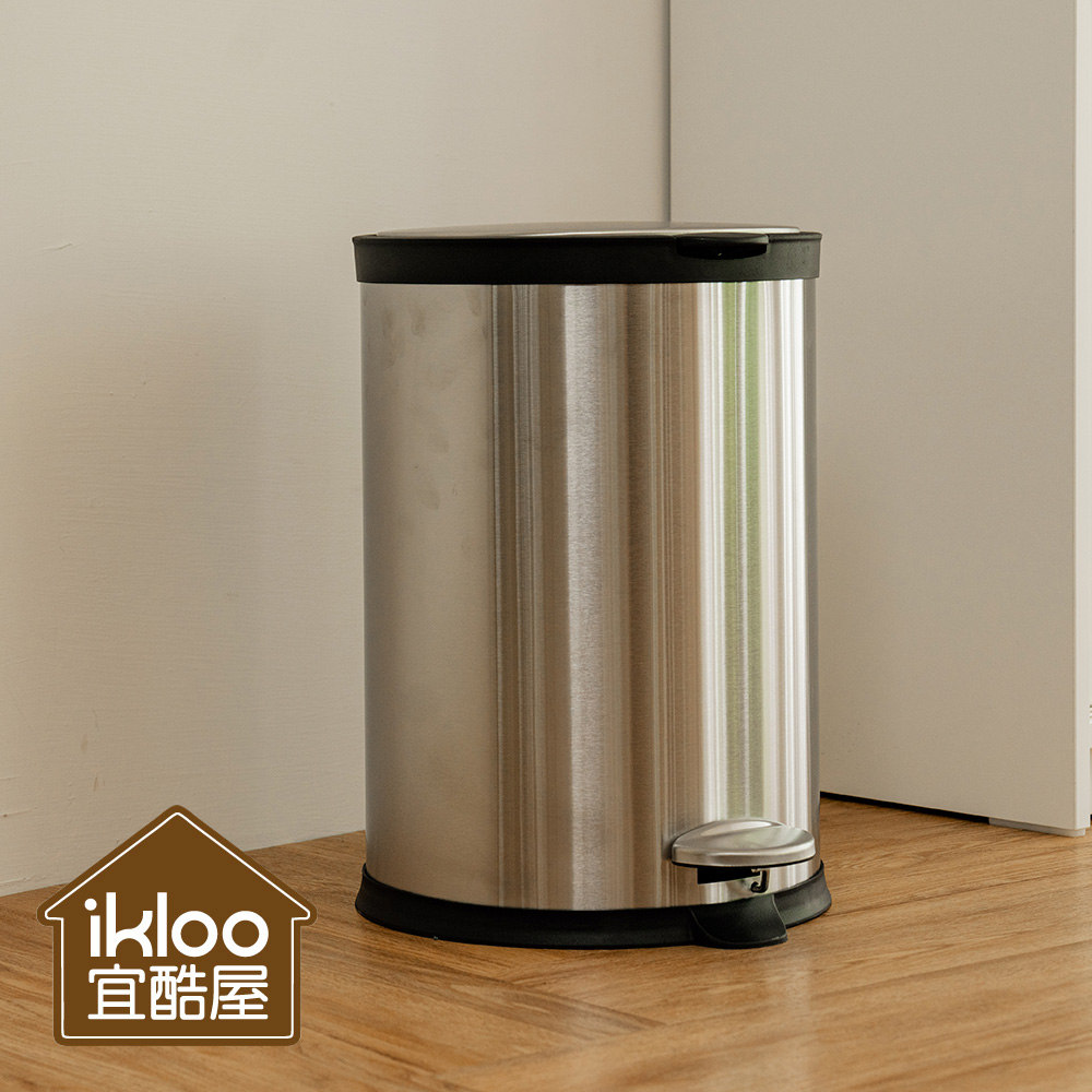 【ikloo】不銹鋼靜音腳踏式垃圾桶12L 腳踏式 緩衝蓋 獨立內桶 圓形垃圾桶