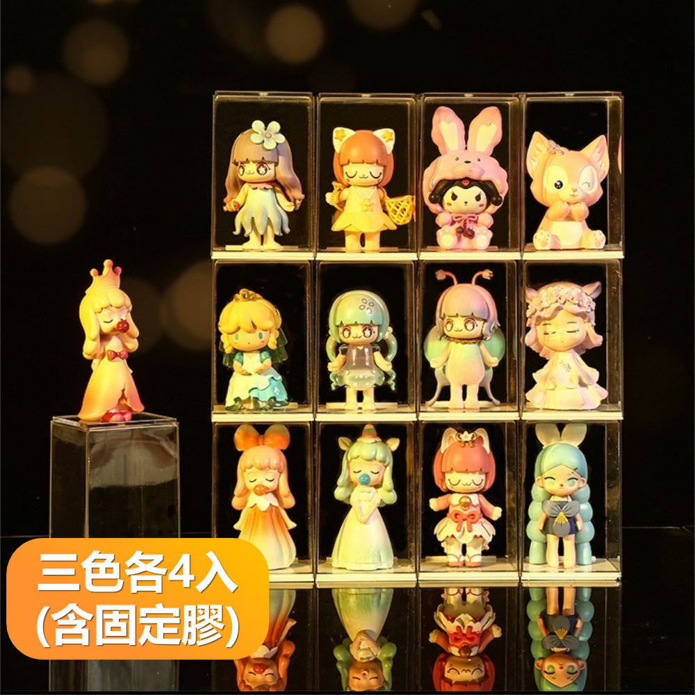 【晴安居】PET透明可疊加公仔收納盒 防塵防倒收藏展示盒娃娃收藏牆-12入組(附固定膠)