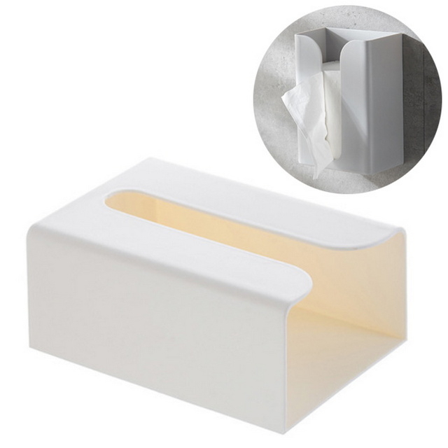 無痕面紙盒 壁掛式面紙盒 衛生紙盒 免鑽免釘 多功能收納盒 牆面收納 白色 2入組