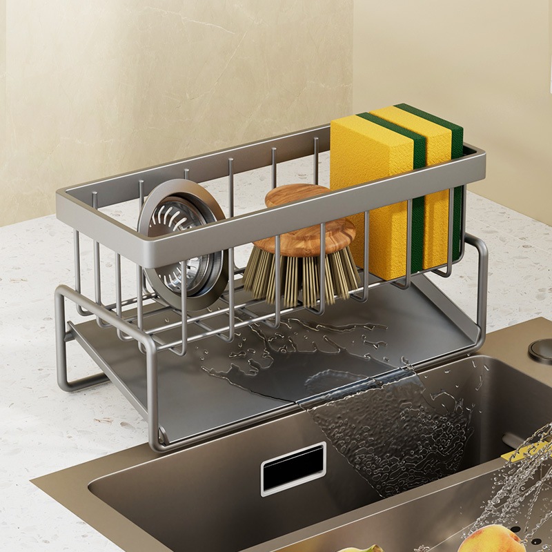 水槽旁導流瀝水置物架 傾斜水盤 不鏽鋼廚房海綿/抹布收納架(無桿款)