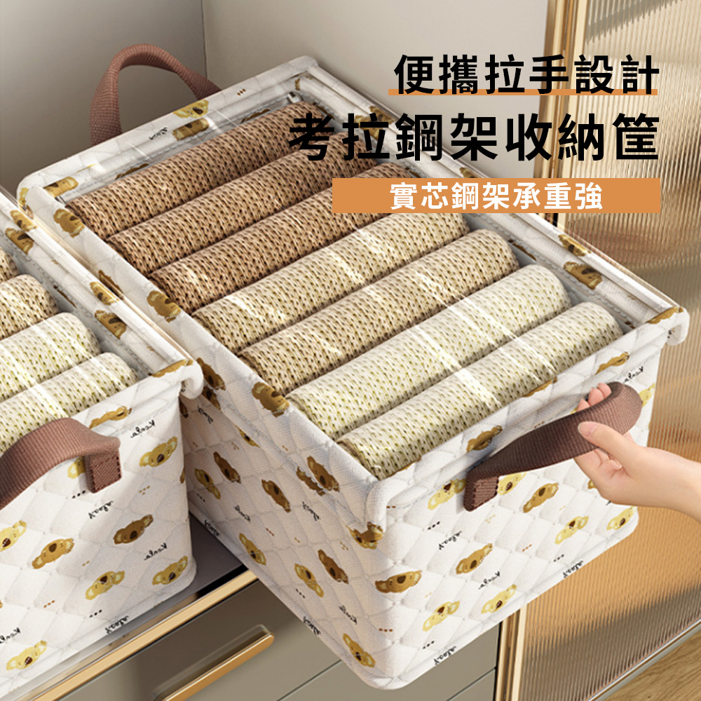 Andy 無尾熊鋼架衣物收納筐 5D加厚內衣收納盒 衣櫃整理箱 透明頂蓋衣物籃 儲物籃置物籃50*32*30cm