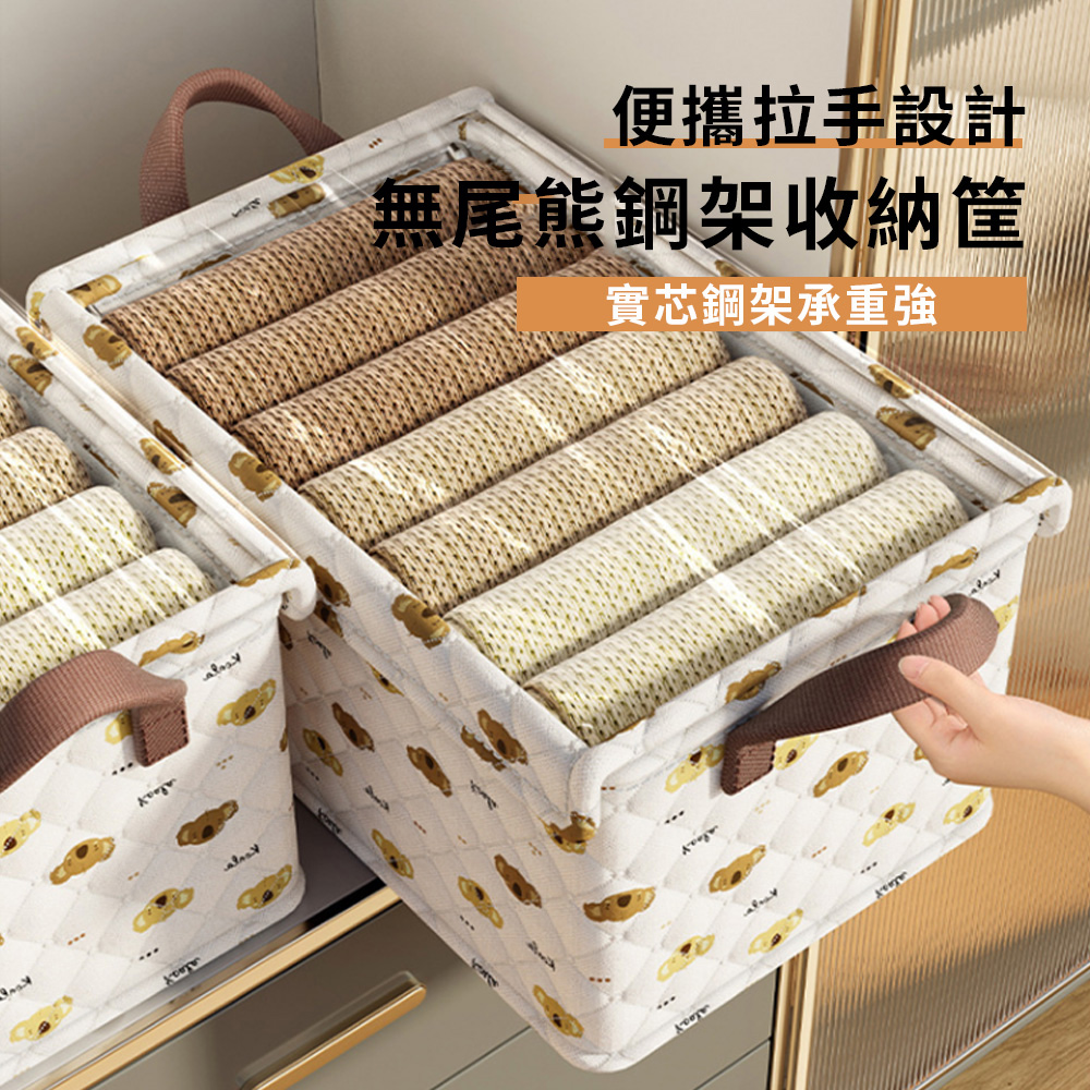Andy 無尾熊鋼架衣物收納筐 5D加厚內衣收納盒 衣櫃整理箱 透明頂蓋衣物籃 儲物籃 置物籃 47*28*20cm