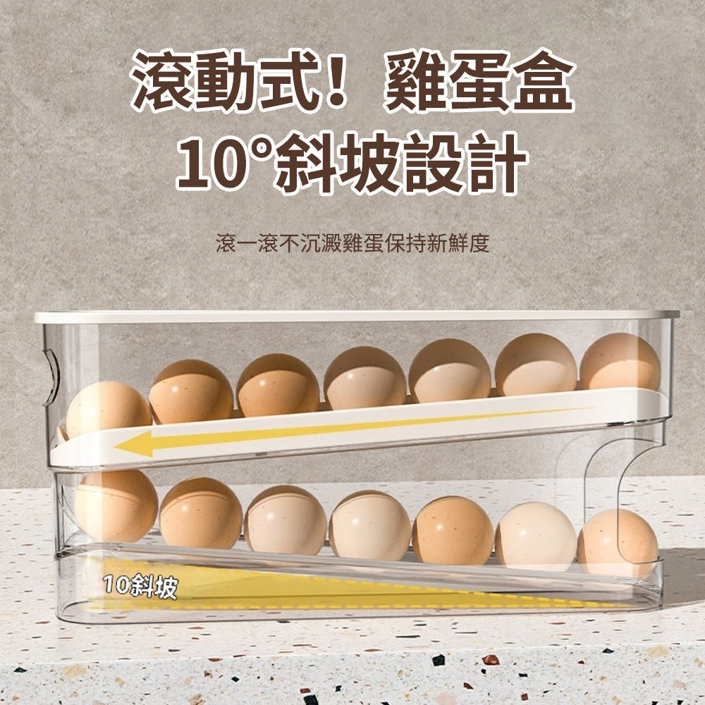 Homeco 家用滑梯式雞蛋盒 冰箱側門專用自動滾蛋器 防摔雞蛋收納盒