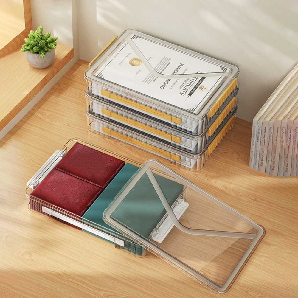 SUNORO 卡扣式透明證件收納盒 文件整理收納盒 桌面收納盒 抽屜收納盒