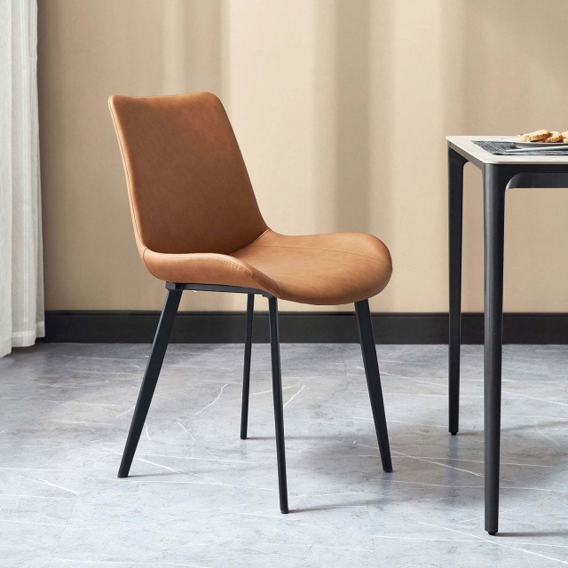 林氏木業現代簡約仿皮金屬腳餐椅兩入組 LS808S1-橙色