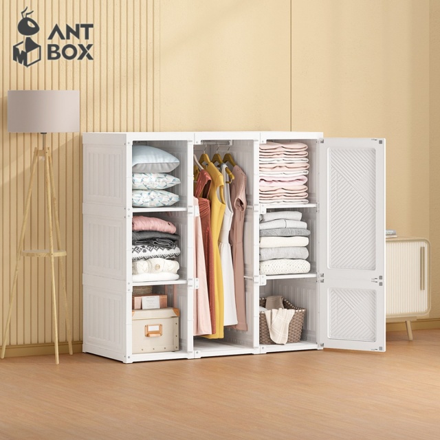 【ANTBOX 螞蟻盒子】免安裝折疊式衣櫃9格1桿