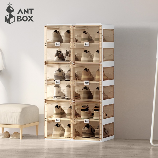【ANTBOX 螞蟻盒子】免安裝折疊式鞋盒12格(側板透明款)