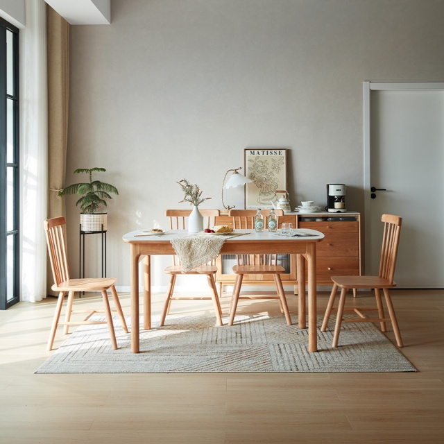 林氏木業北歐現代全實木1.2M岩板餐桌 PK1R+餐椅 LS189 (一桌四椅)