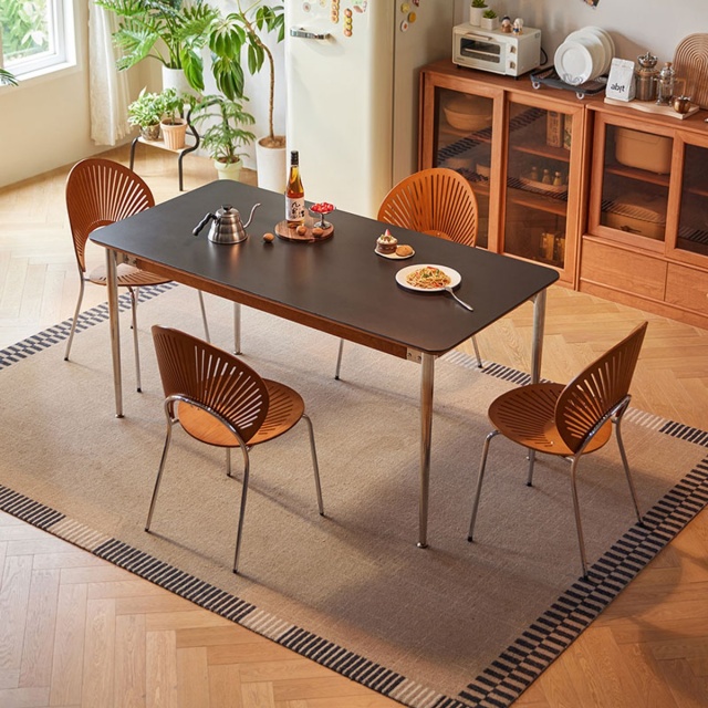 林氏木業秋辰系列復古風岩板1.6M餐桌 KQ1R+餐椅 KQ2S (一桌四椅)