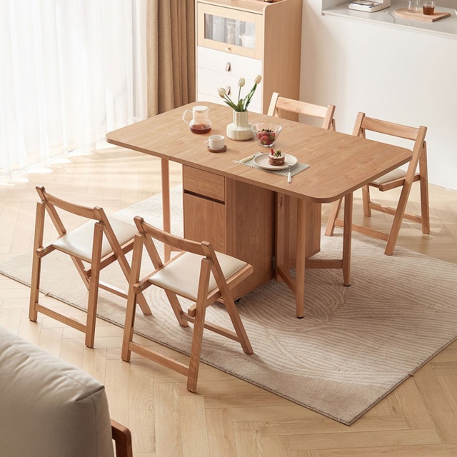 林氏木業北歐原木風靈動摺疊餐桌 OU2R+摺疊餐椅 OU1S (一桌四椅)