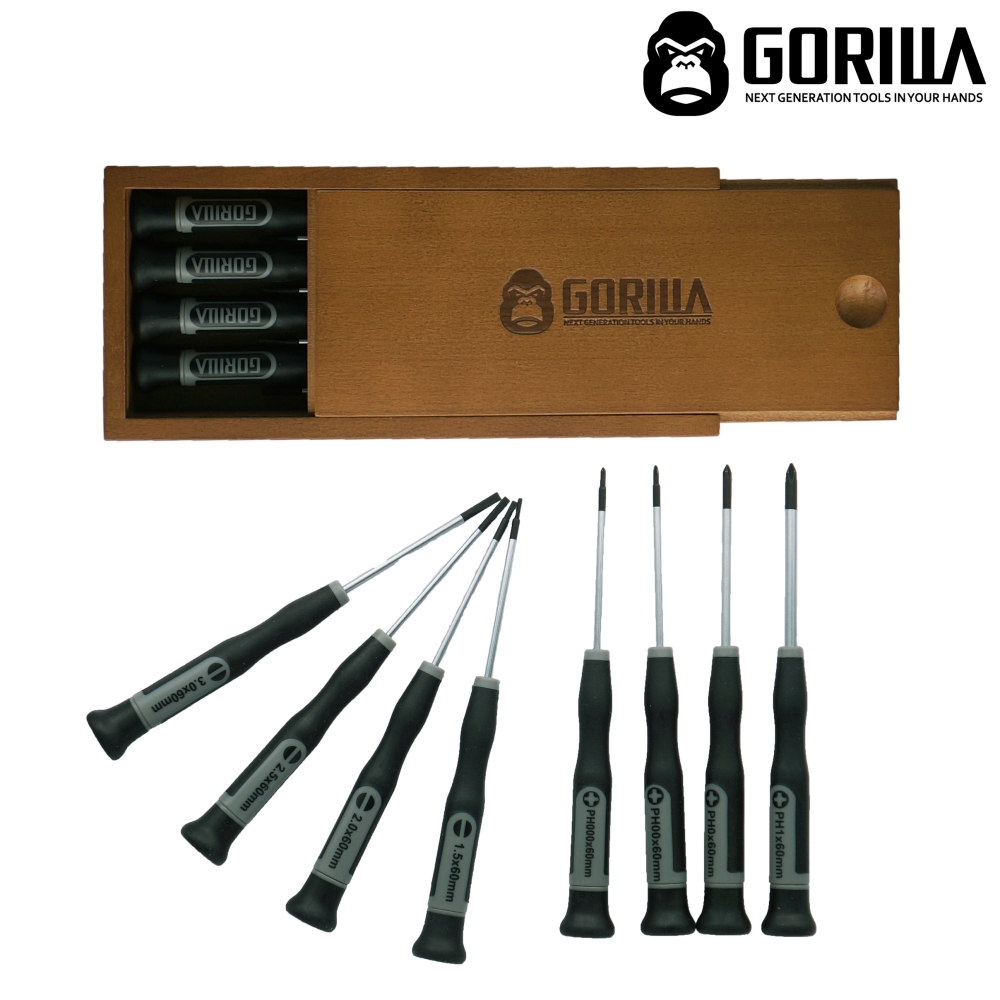 【GORILLA 紳士質人手工具】8in1 標準精密螺絲起子木盒組
