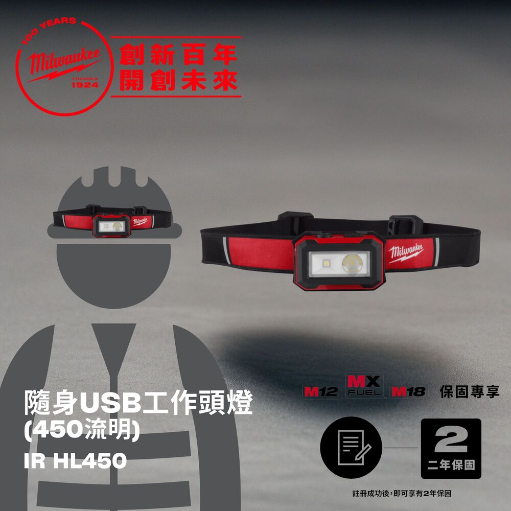 Milwaukee 美沃奇隨身USB工作頭燈 IR HL450