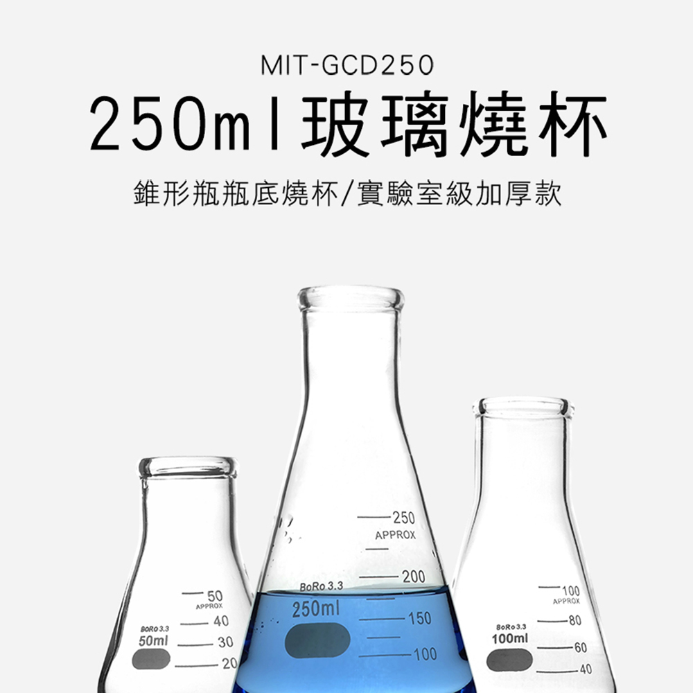 三角燒杯250ML/錐形瓶瓶底燒杯250ML(實驗室級加厚款)_185-GCD250