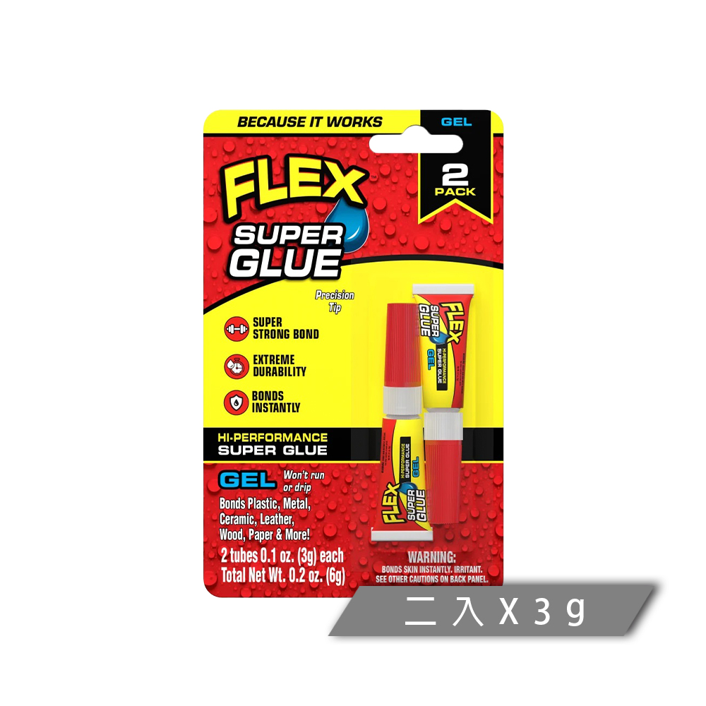 美國 FLEX SUPER GLUE 強力瞬間膠（每條 3g / 二入組）