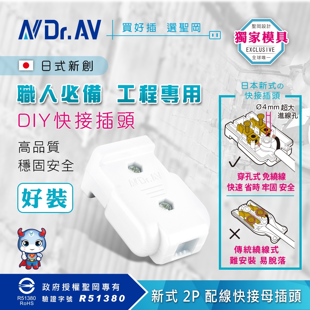 【Dr.AV 聖岡科技】5入裝 TNT-93 新式2P配線快接母插頭