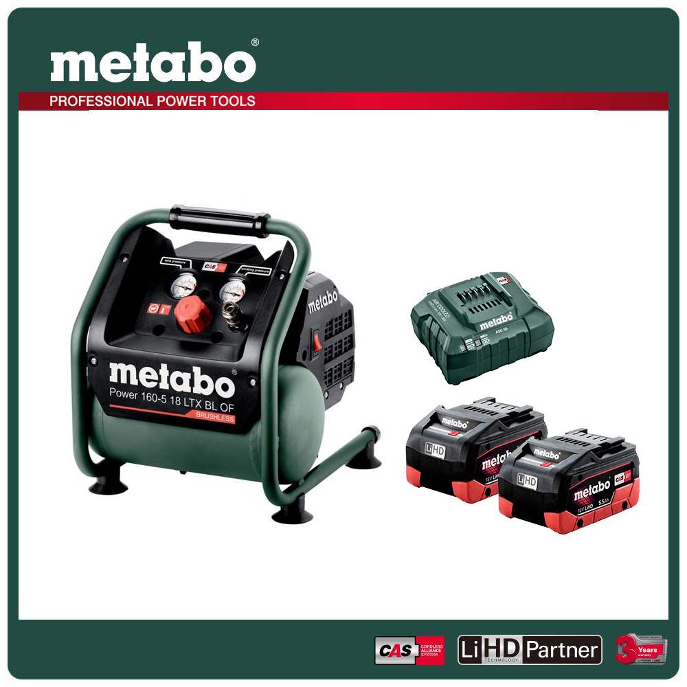 metabo 美達寶 18V鋰電無刷無油空壓機 Power 160-5 18 LTX BL OF 5.5HD 雙電池