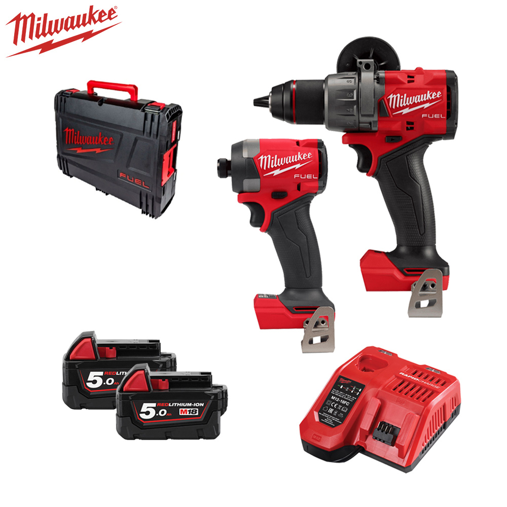Milwaukee 美沃奇 18V無碳刷衝擊起子機+震動電鑽 5.0Ah雙電組 M18FID3+M18FPD3-502X