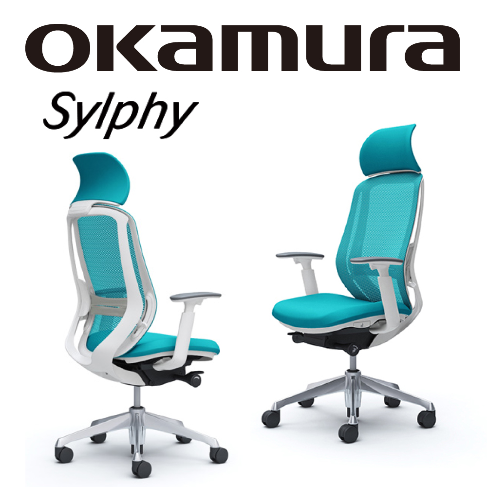 【日本OKAMURA】Sylphy 人體工學概念椅(白框)(湖水藍色)(腰靠)