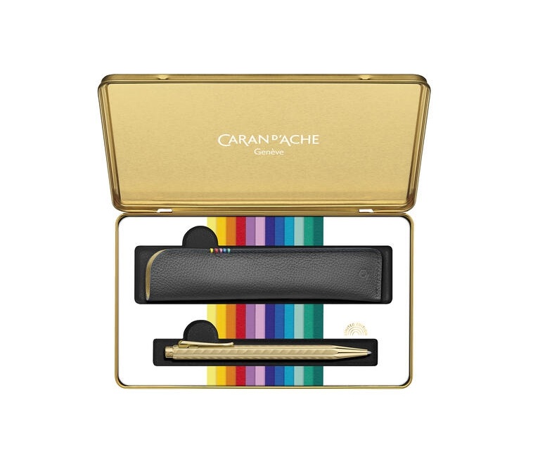 瑞士 CARAN D’ACHE卡達 ECRIDOR艾可朵 色彩寶藏SUNLIGHT 鍍金原子筆＋筆套禮盒組890.022