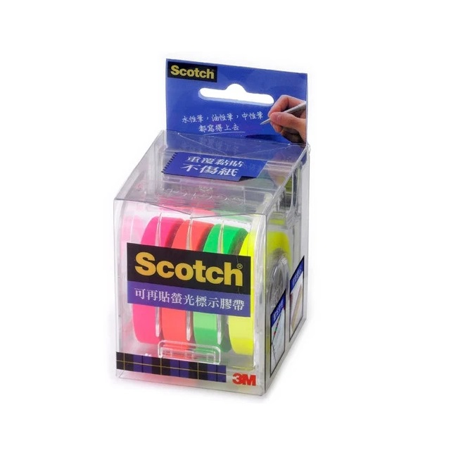 3M Scotch 可再貼螢光標示膠帶(812)ㄧ組入