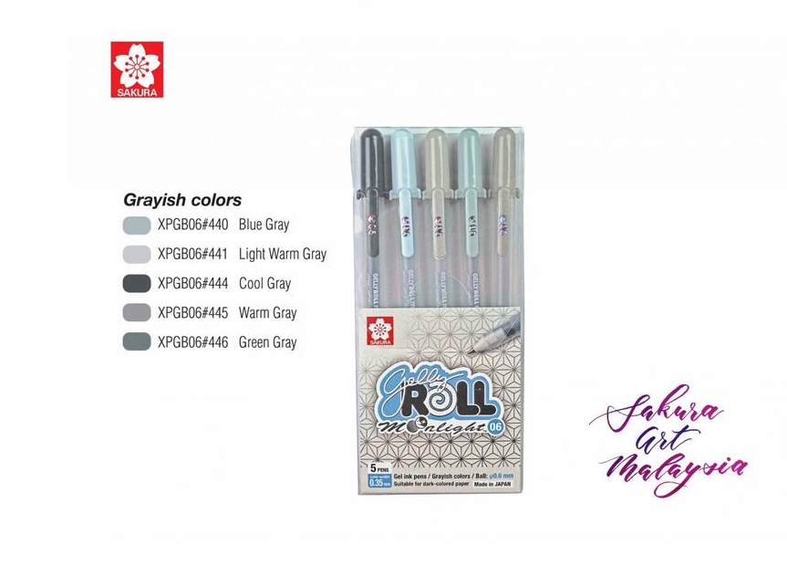日本 SAKURA 櫻花 GELLY ROLL 月光晶彩筆5色灰階色系 證券筆 彩繪筆(XPGB-5ML06/10)