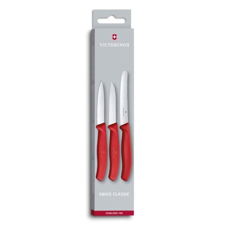 瑞士 維氏VICTORINOX 蔬果刀組(3件裝 番茄刀+尖平刀+鋸齒水果刀)紅色6.7111.3和黑色6.7113.3