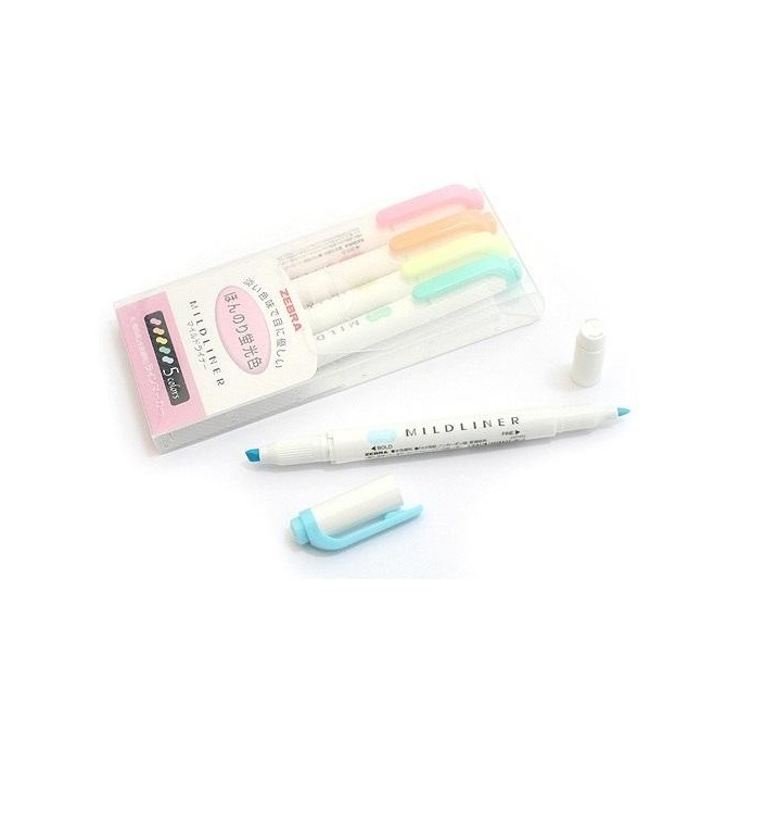 日本 ZEBRA 斑馬 MILDLINER 柔色系雙頭螢光筆 WKT7-5C 淡色組 畫重點不傷眼