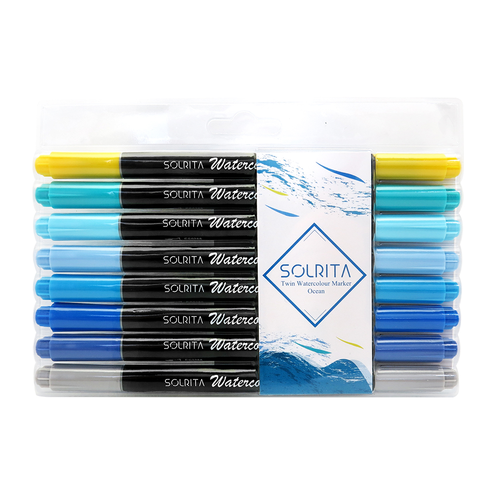 SOLRITA 雙頭水性專業美術筆/彩繪毛筆8支組-海洋系列(仿毛刷+細字)