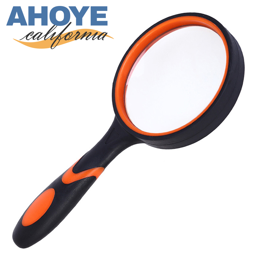 【Ahoye】光學白玻璃鏡片橡膠手柄放大鏡( led放大鏡 手持放大鏡)