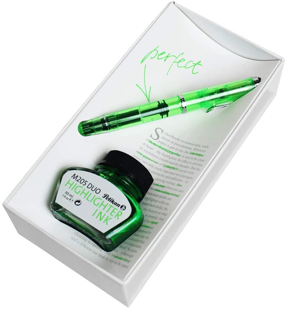 百利金 Pelikan M205 螢光綠墨水禮盒組 鋼筆（送原廠墨水&手提袋）