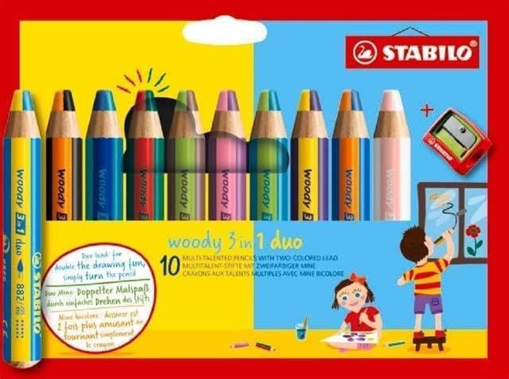 STABILO Woody 3 in 1 伍迪樂三合一可水洗雙色水彩粉蠟筆‎882/10-2