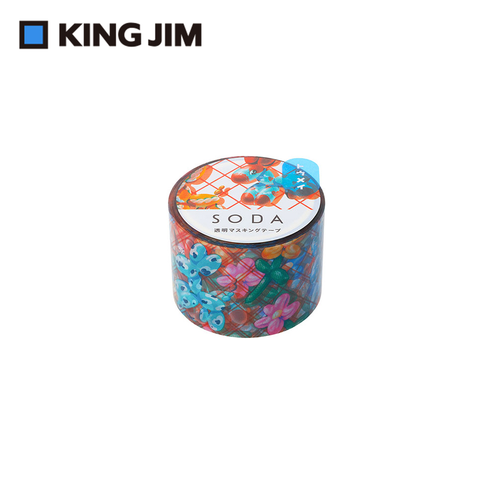 【KING JIM】HITOTOKI SODA 透明PET卷狀膠帶 30MM 造型氣球(HOHOEMI設計款)