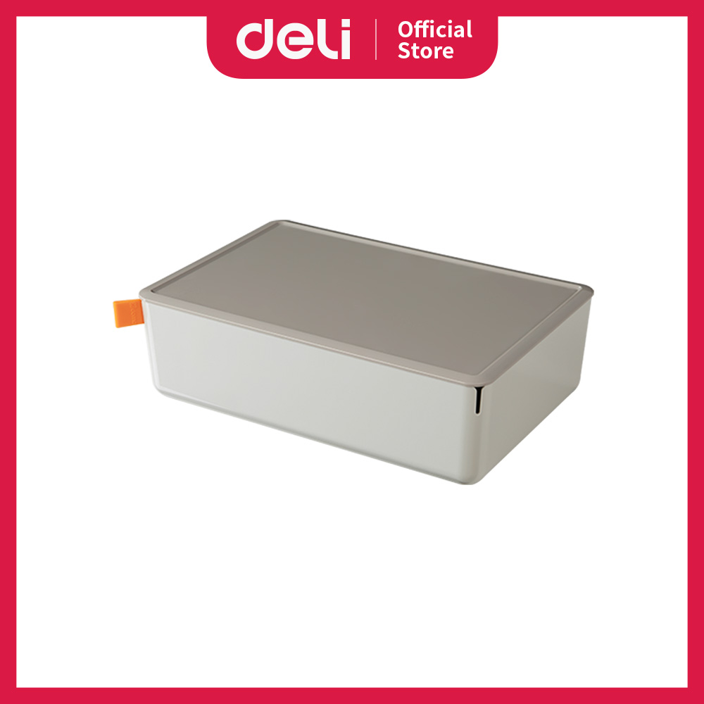 Deli 得力 XDOMO可堆疊桌面收納盒/XDM12(中號/淺灰)