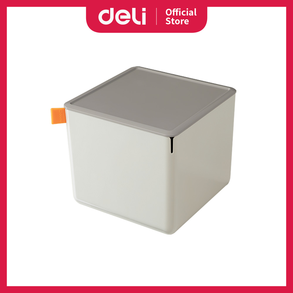 Deli 得力 XDOMO可堆疊桌面收納盒/XDM13(高款方形/淺灰)