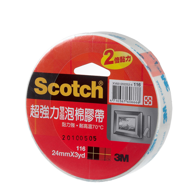 3M 116 Scotch 雙面泡棉膠帶24mm x 3Y 10入組