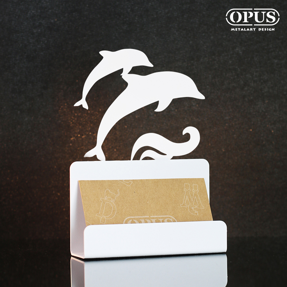 【OPUS東齊金工】歐式鐵藝海豚名片座(優雅白) 名片夾 名片架 商務名片盒 開幕禮品 CA-de08W