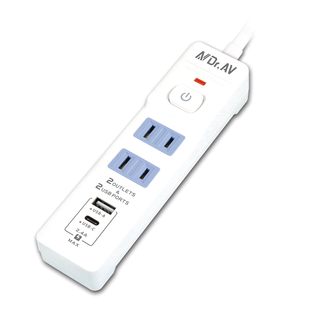 【聖岡科技Dr.AV】TX-722AC-4炫麗2孔2插2USB 4尺 延長線(日式彈跳開關/180度平貼式插頭)