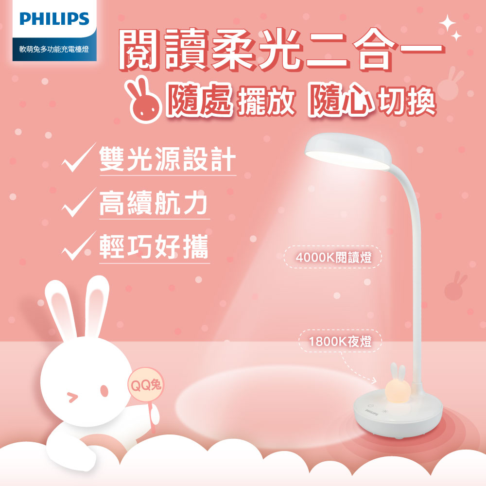 Philips 飛利浦 66206 軟萌兔 多功能充電檯燈(PD054)
