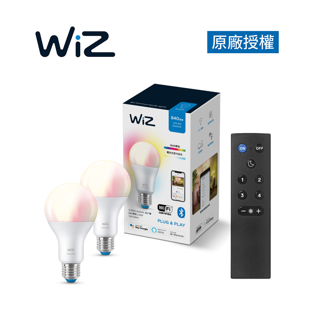 Philips 飛利浦 Wi-Fi WiZ 智慧照明 全彩燈泡2入+搖控器 超值組