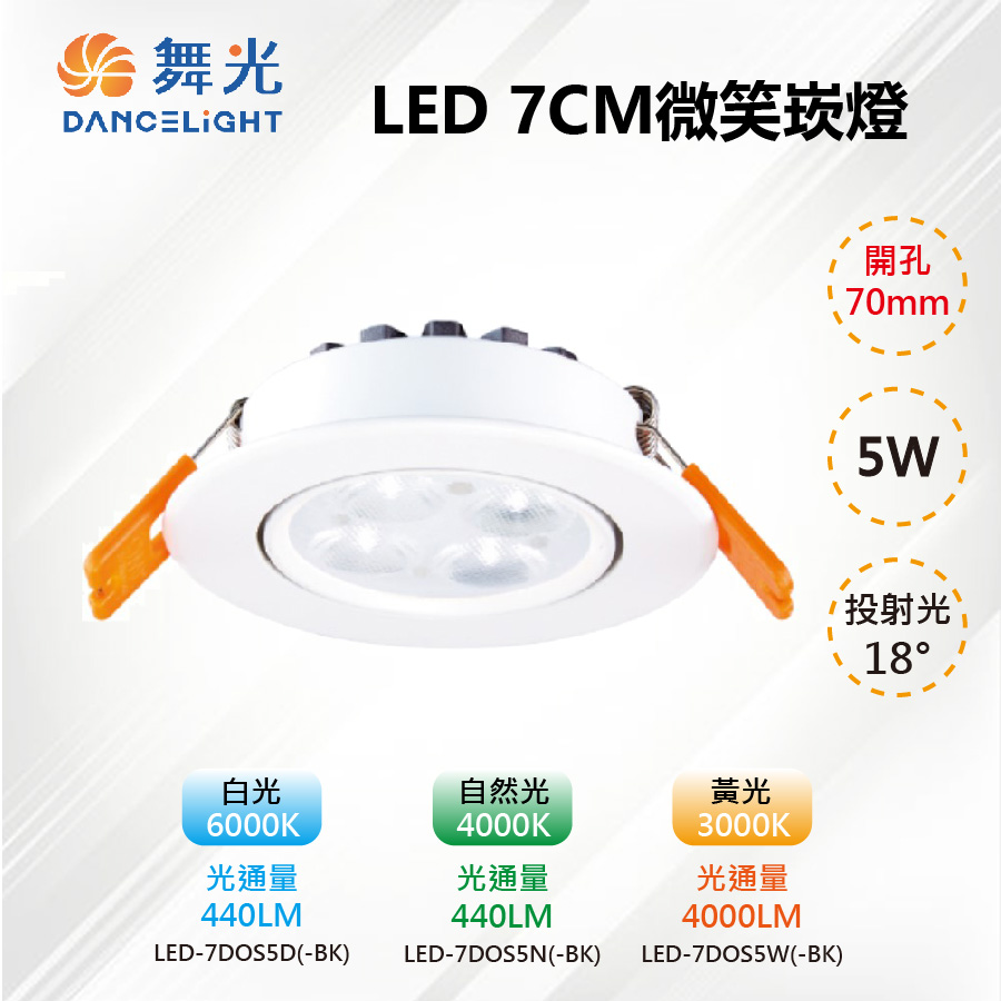 ※2入※【舞光-LED】7CM LED 5W微笑投射崁燈 白殼/黑殼 (三種色溫) LED-7DOS5