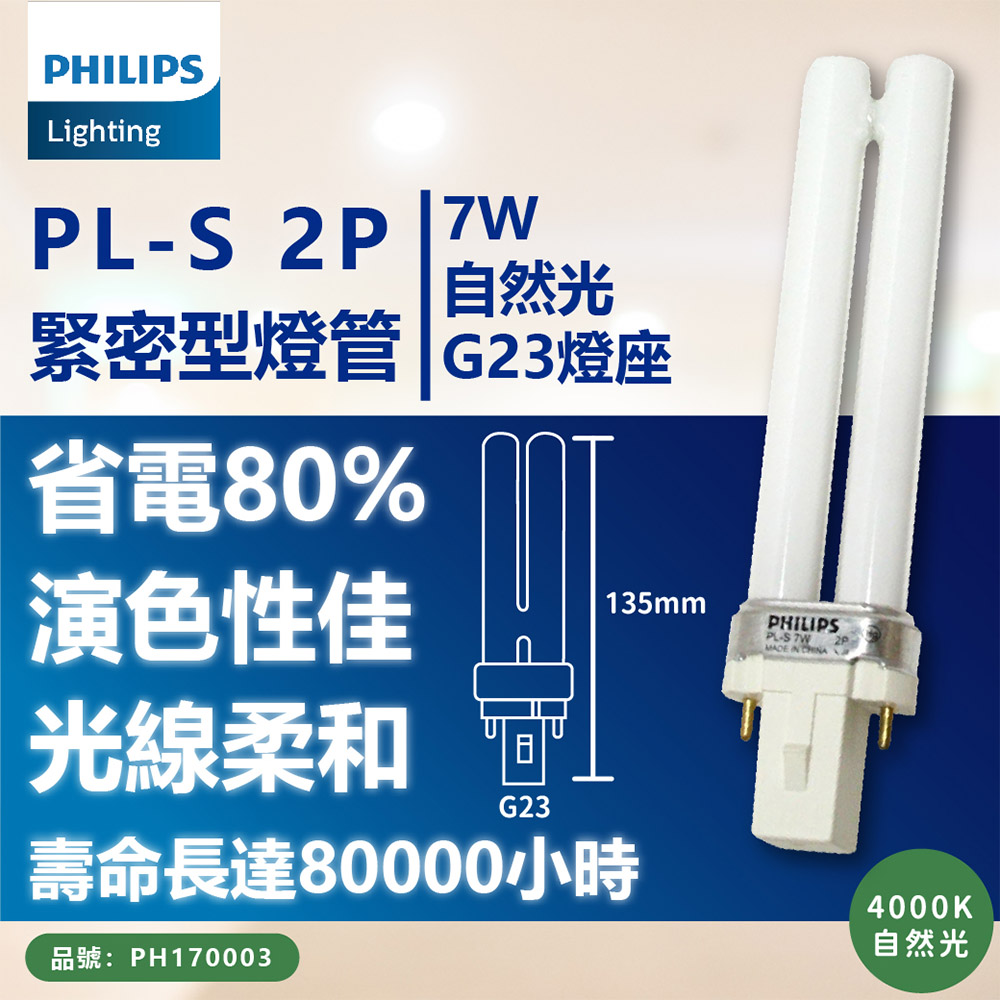 (3入) PHILIPS飛利浦 PL-S 7W 840 冷白光 2P 燈管_PH170003