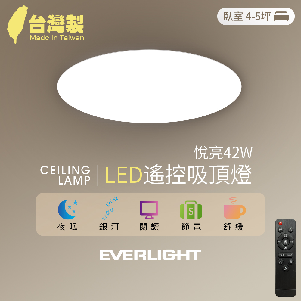 【億光EVERLIGHT】悅亮42W LED遙控吸頂燈 適用4-5坪
