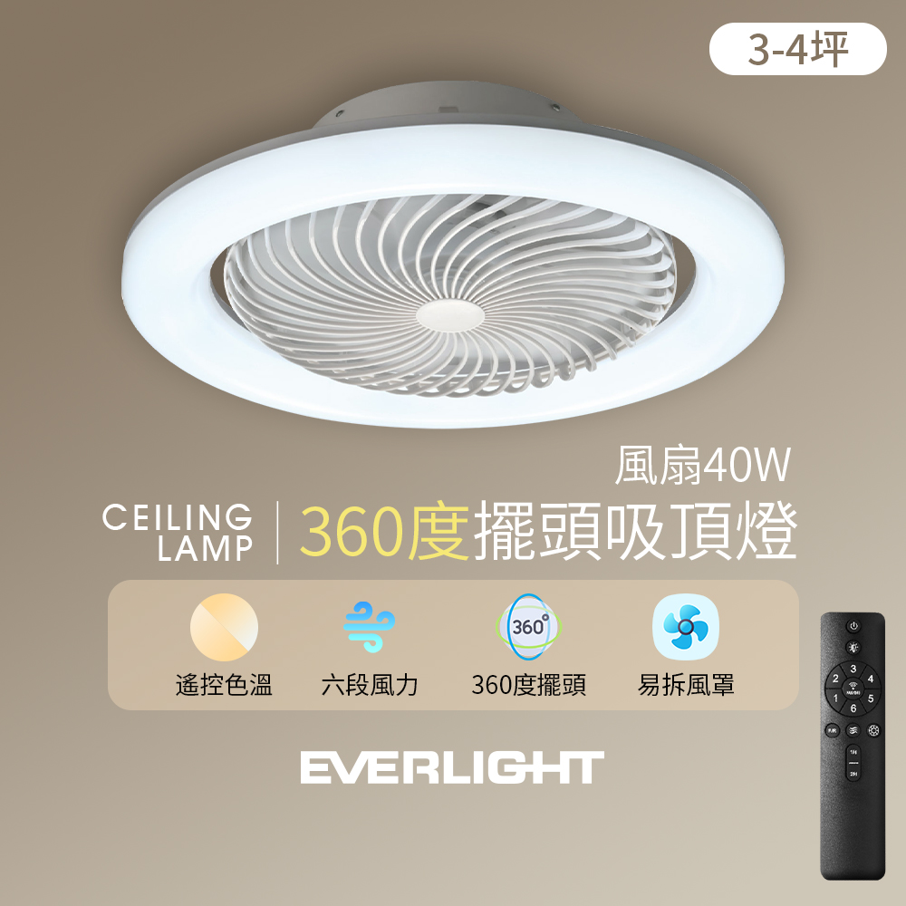 億光EVERLIGHT 40W 360度 循環風扇 LED 調光調色遙控吸頂燈
